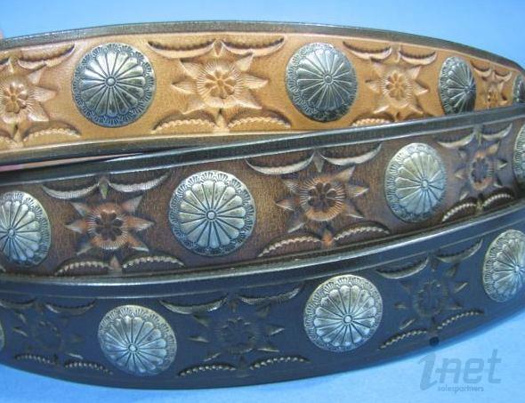 Bob Dellis Chacon Tooled Leather Belt w/925 Conchos  