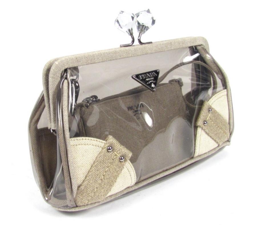 Prada Clear Vinyl Clutch Bag w/ Canvas Pouch Handbag | eBay