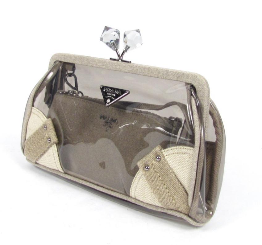 Prada Clear Vinyl Clutch Bag w/ Canvas Pouch Handbag | eBay