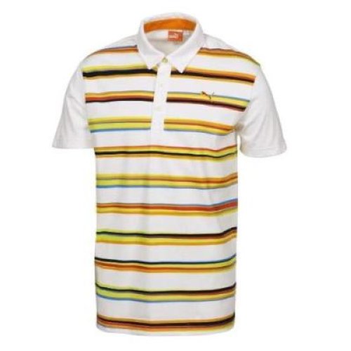 Puma Golf Mens Lightweight Striped Golf Polo   White / Orange 0r 