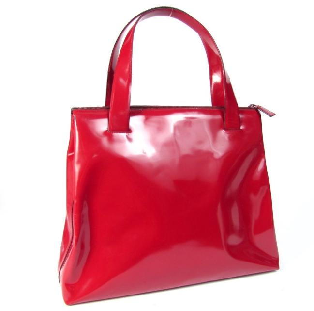Prada Red/Maroon Matte Patent Leather Handbag Tote Shoulder Bag Satchel Purse | eBay