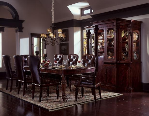 Carlton Mahogany Leather Dining Table Set Furniture