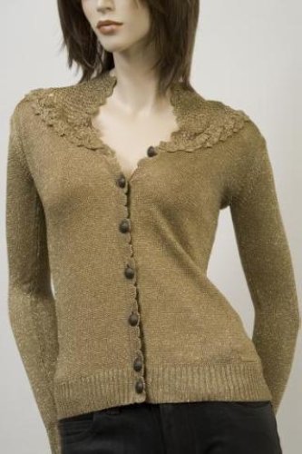 D&G, CROCHET CARDIGAN, WOMENS SWEATER, GOLD, SIZE XS