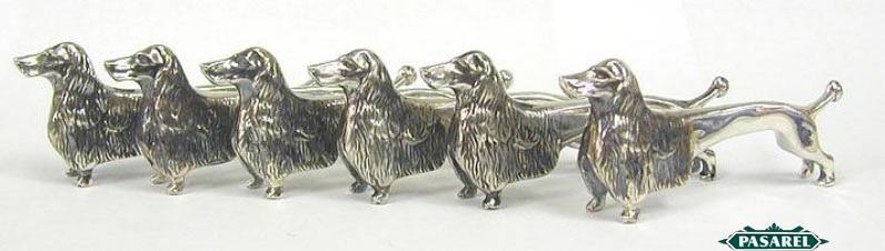Art Nouveau Style 6 Sterling Dachshund Knife Rests