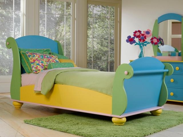Sunday Funnies Kids Color Full Sleigh Bed Furniture