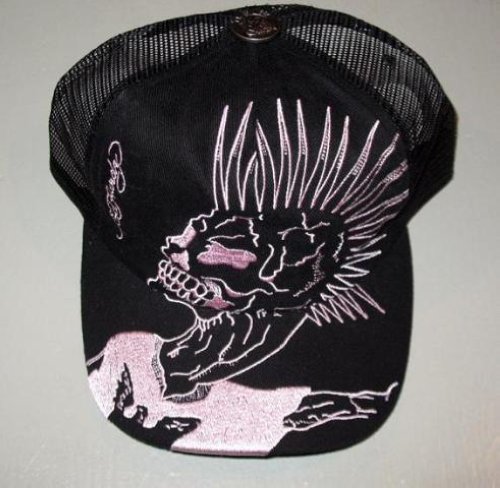 NEW Ed Hardy Trucker Hat Skull Rocker Pink & Black