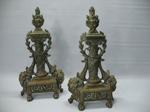 Antique Bronze Grecian Fireplace Andirons Book End Iron