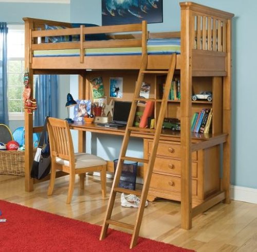 Sundance Warm Gold Maple Twin Loft Bed & Desk Furniture