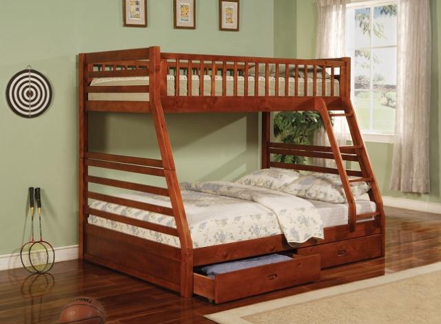 Brandon Oak Twin Over Full Bunk Bed w/ Storage Drawers