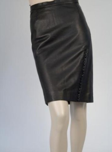 MOSCHINO, LEATHER SKIRT, WOMENS, BLACK, SIZE 44