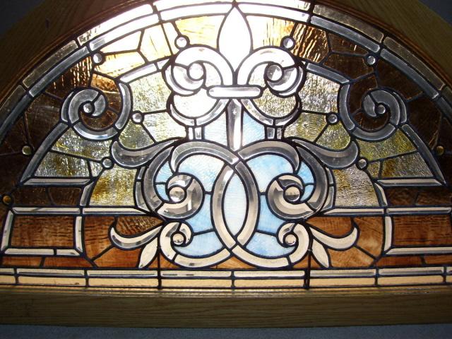 Arched Combination Pattern and Stained Glass Oak Frame