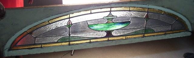 Large Stained Glass Lunette w Aladdin Lamp 1900