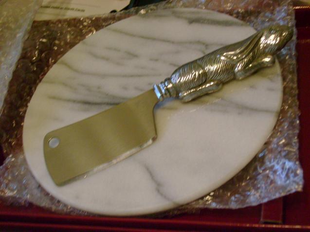 Arthur Court Bunny Marble Cheese Set W/Knife NEW