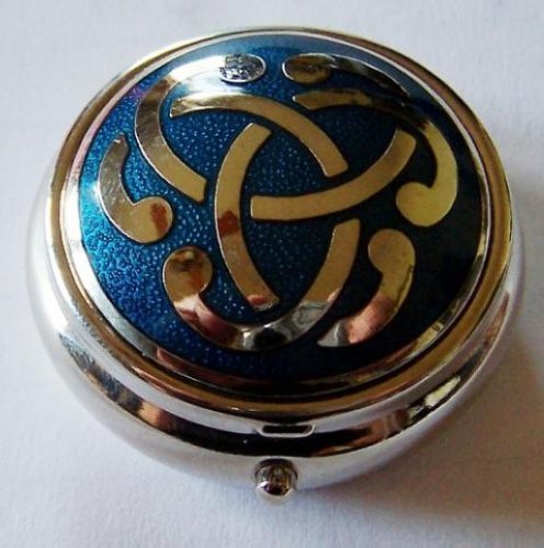 Enamelware Pill Box: Blue & Silver Celtic Swirl