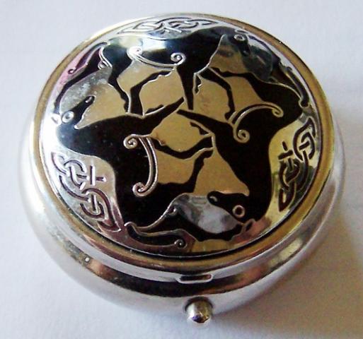 Enamelware Pill Box: Black & Silver Hidden Horse