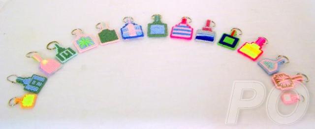 LOT 15 HANDMADE PLASTIC CANVAS KEY FOBS KEY RINGS