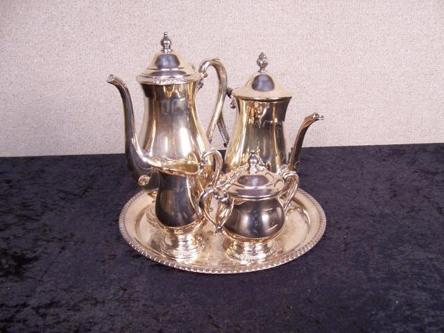 5 pc Silverplate ROGERS TEAPOT Coffee POT Tea Set TRAY