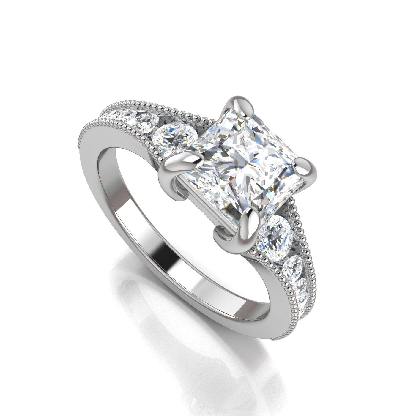 Channel-Set-Milgrain-0-8-Ct-Princess-Cut-Diamond-Engagement-Ring-SI1-F