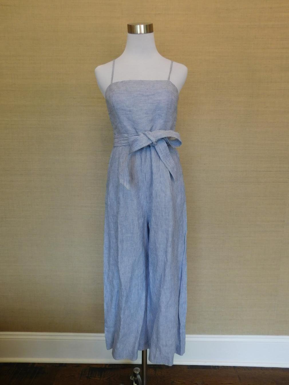 j crew blue and white striped jumpsuit