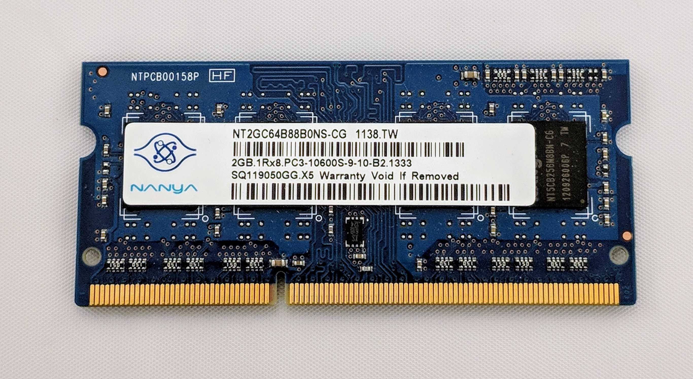 2x2GB 4GB PC3-10600s DDR3-1333MHz Non-ECC 1Rx8 Nanya NT2GC64B88B0NS-CG