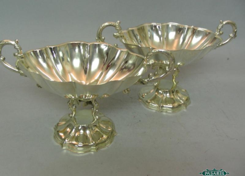 Fine Pair Of Sterling Silver Italian Pedestal Bowls  