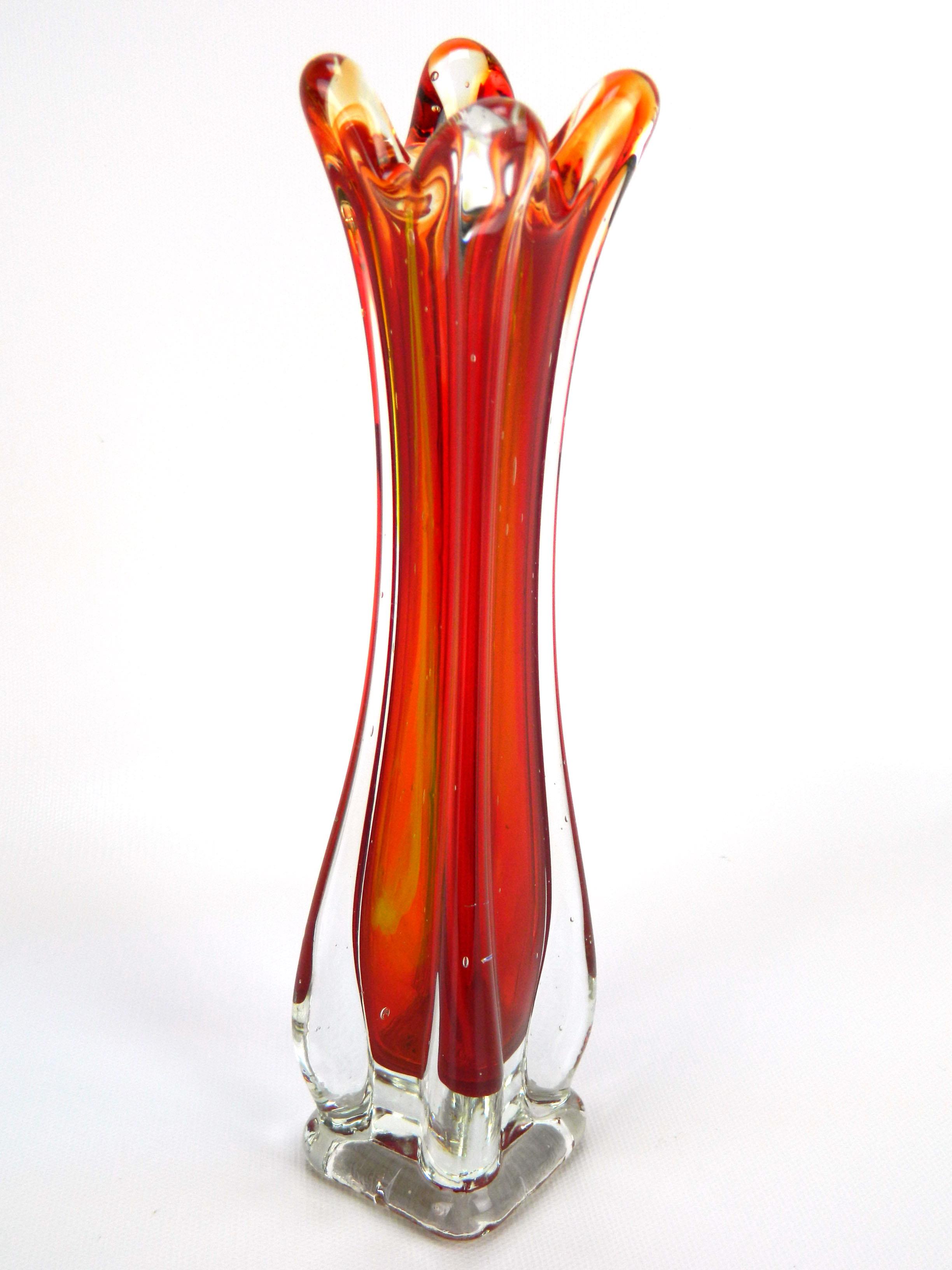 Vintage Red Orange Yellow Ribbed Stretch Swung Art Glass Bud Vase 9 1/4" eBay