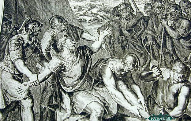 Antique Biblical Etching   Adoni Bezek   Dutch 1728  