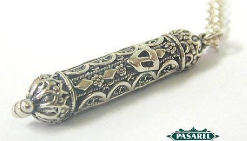 Fine Yemenite Silver Filigree Mezuzah Pendant on Chain  