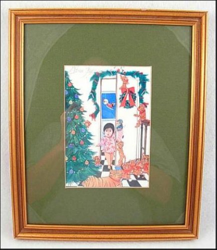 Vintage DANA TIGER Am INDIAN Framed PRINT Christmas  